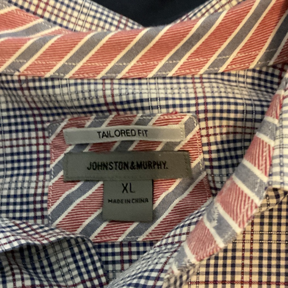 Johnston & Murphy Men's Red and Blue Checkered Shirt